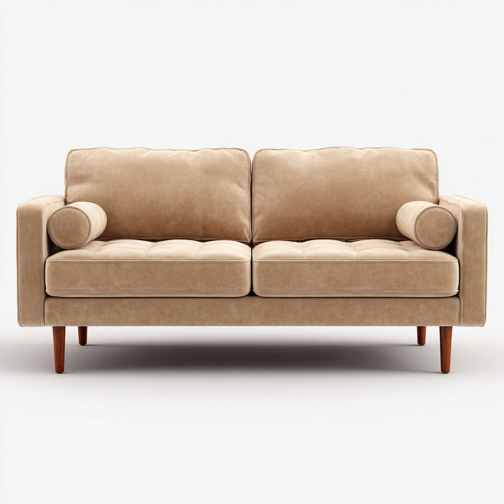 Divano a due posti in velluto 165x85x82 cm - beige - stile moderno - per soggiorno-Styleive