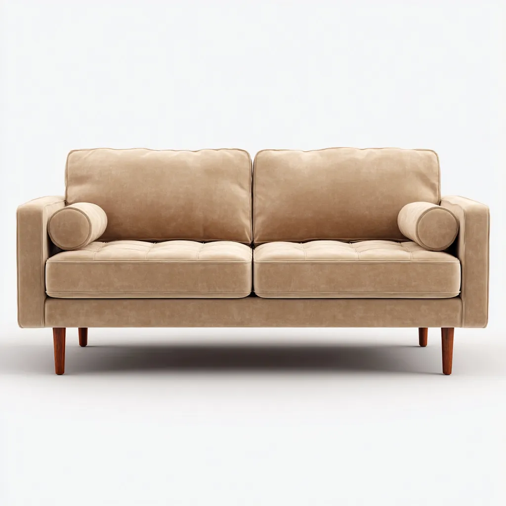 Divano a due posti in velluto 165x85x82 cm - beige - stile moderno - per soggiorno-Styleive