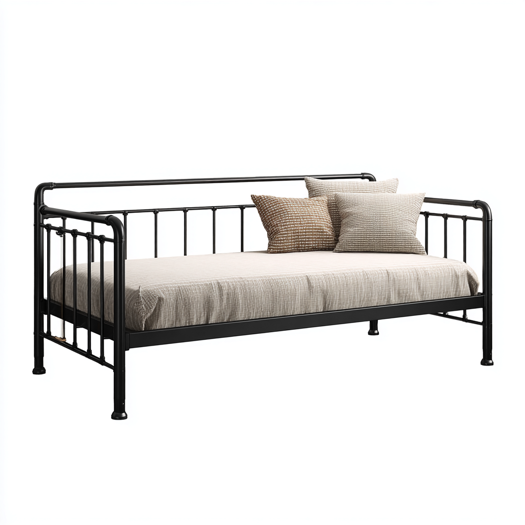 Divano letto 200x90x90 cm - nero - struttura in metallo per camera-Styleive