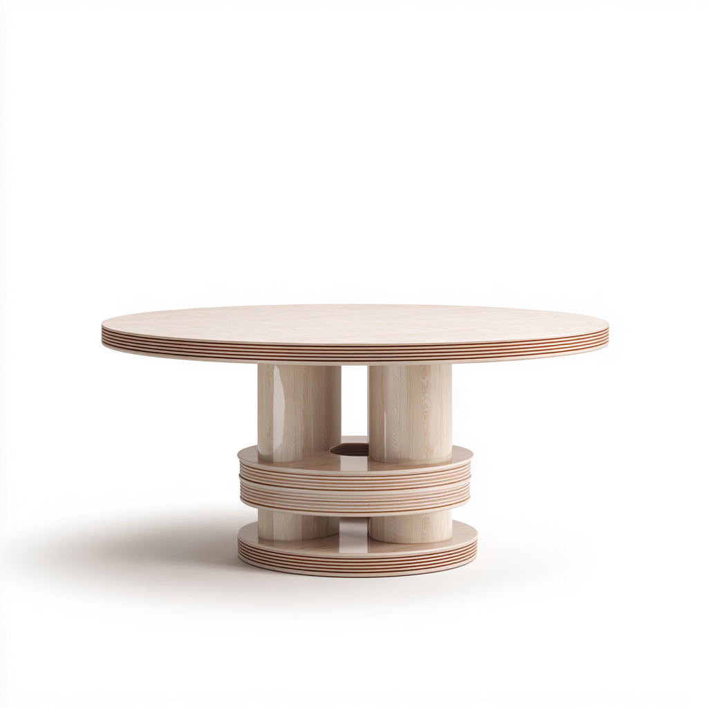 Tavolo da pranzo legno 150x150x75 cm naturale - base cilindrica - design moderno-Styleive