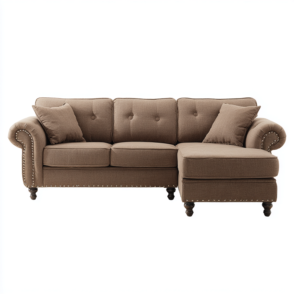 Divano angolare tessuto 280x175x90 cm - marrone - design classico-Styleive