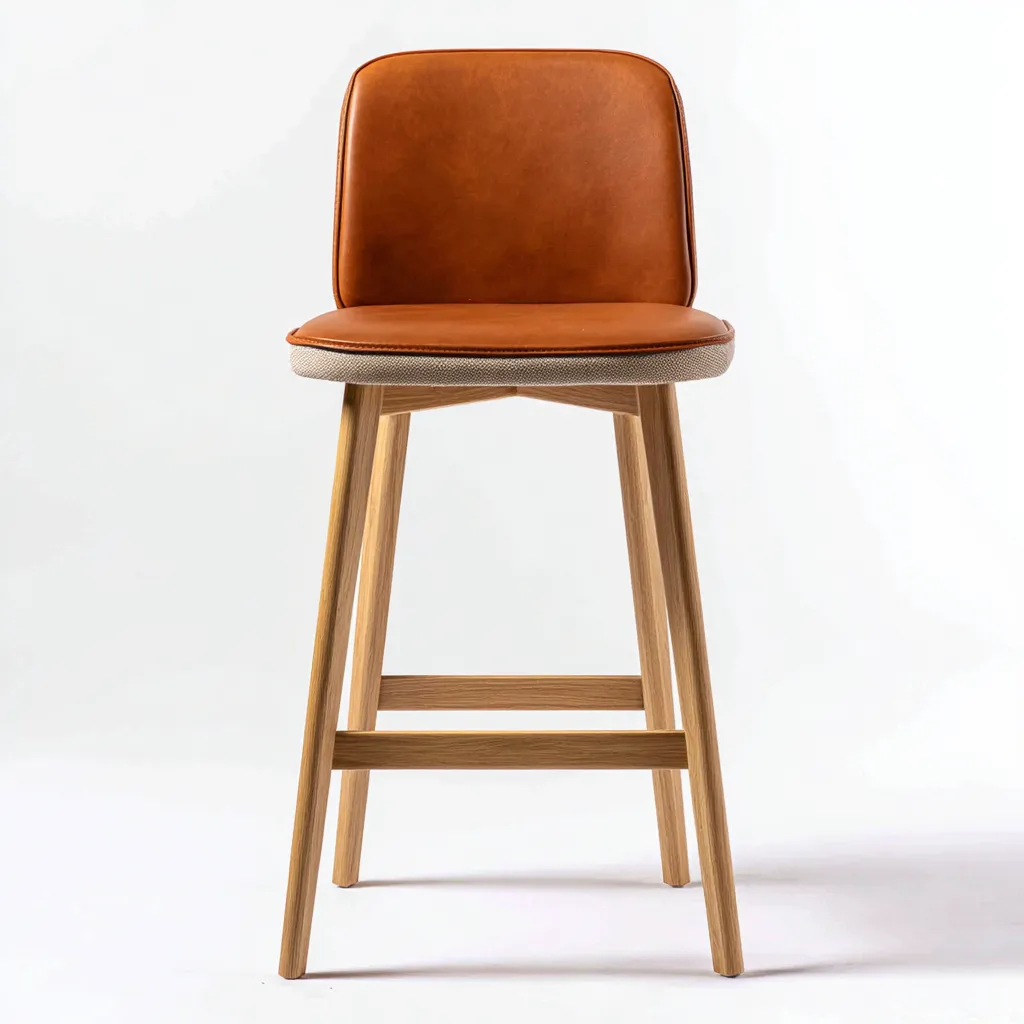 Sgabello da bar imbottito ecopelle 46x48x97 cm marrone - gambe in legno - design moderno-Styleive