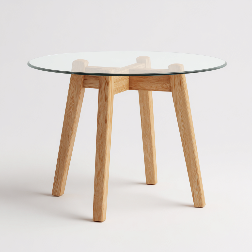 Tavolo da pranzo con piano in vetro e base in legno 110x110x75 cm - trasparente-legno naturale - design moderno - per sala da pranzo-Styleive