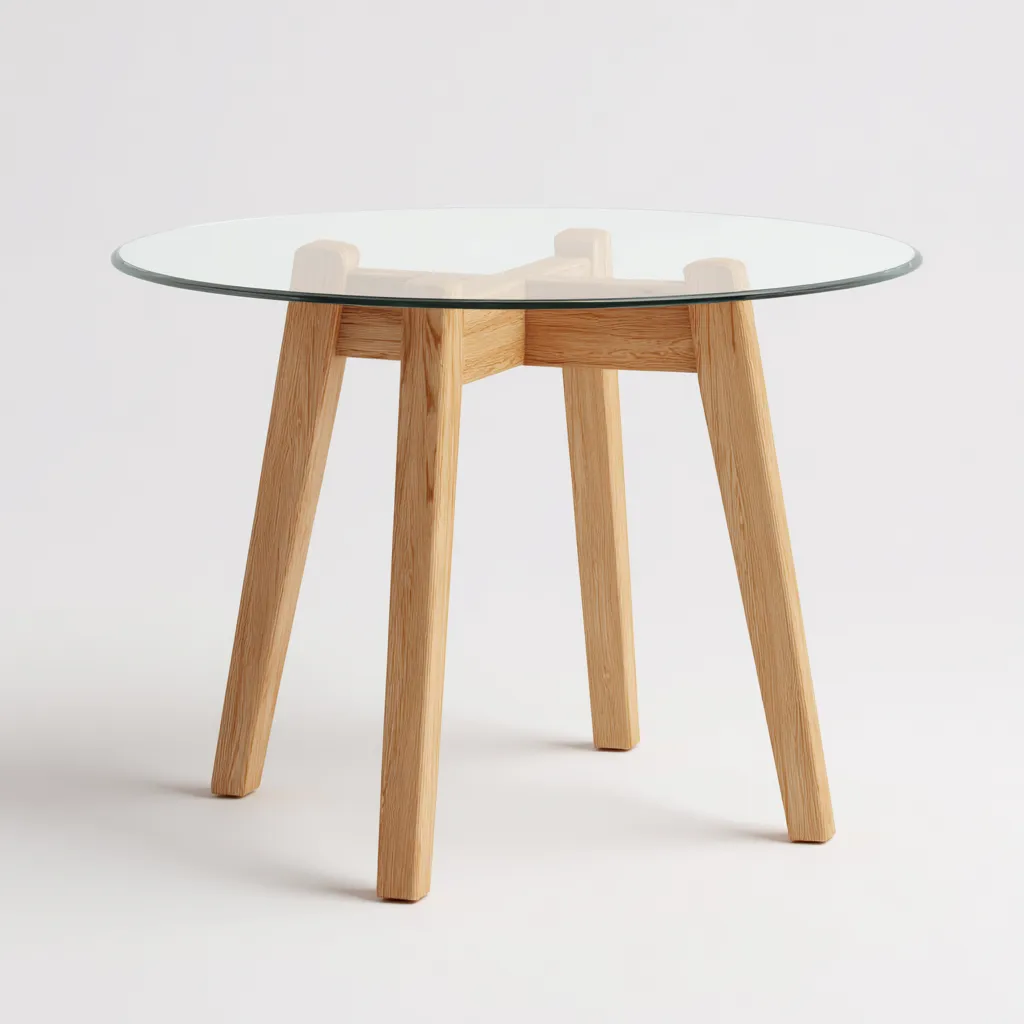 Tavolo da pranzo con piano in vetro e base in legno 110x110x75 cm - trasparente-legno naturale - design moderno - per sala da pranzo-Styleive