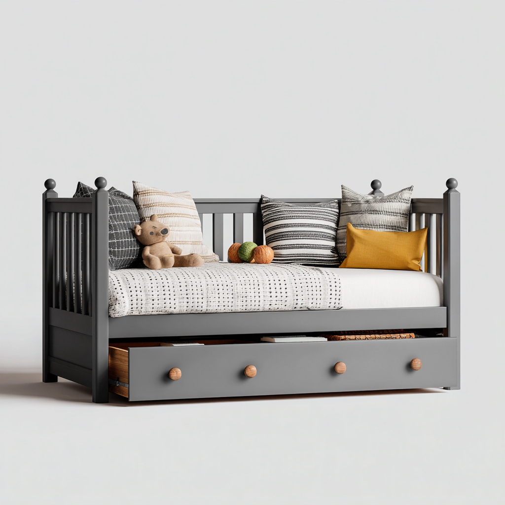 Divano letto legno 210x95x90 cm grigio design moderno-Styleive