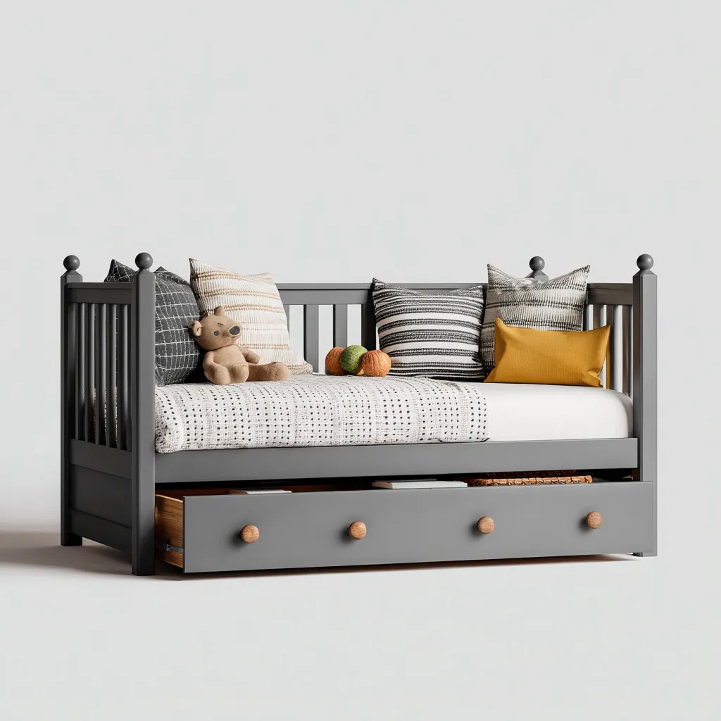 Divano letto legno 210x95x90 cm grigio design moderno-Styleive