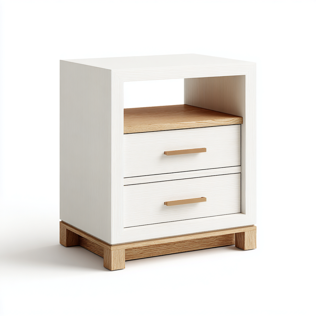 Cassettiera in legno con 2 cassetti e vano aperto 45x35x60 cm - bianco-legno naturale - design moderno - per camera da letto-Styleive