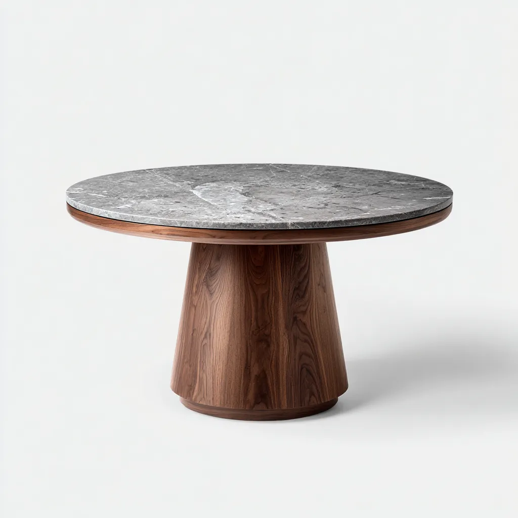 Tavolo da pranzo marmo-legno 120x120x75 cm grigio-marrone design moderno-Styleive