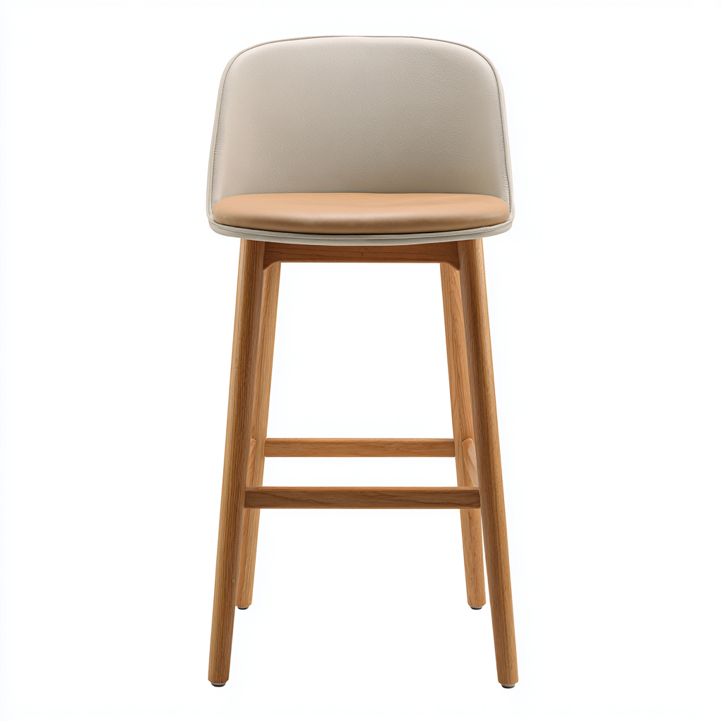 Sgabello da bar in pelle sintetica 47x49x101 cm - beige-legno chiaro - design moderno-Styleive