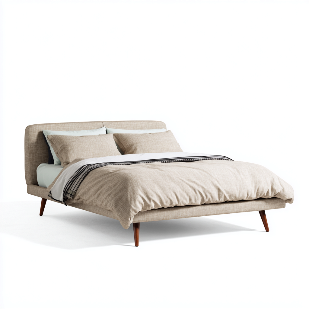 Letto matrimoniale tessuto-legno 205x160x95 cm beige design moderno-Styleive