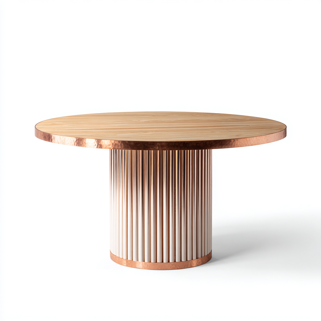 Tavolo da pranzo in legno e metallo 140x140x76 cm - naturale-rame - design moderno-Styleive