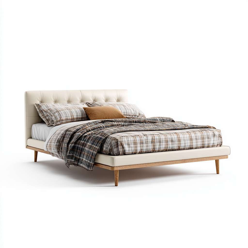 Letto matrimoniale 210x165x105 cm - beige-naturale - struttura imbottita design moderno-Styleive