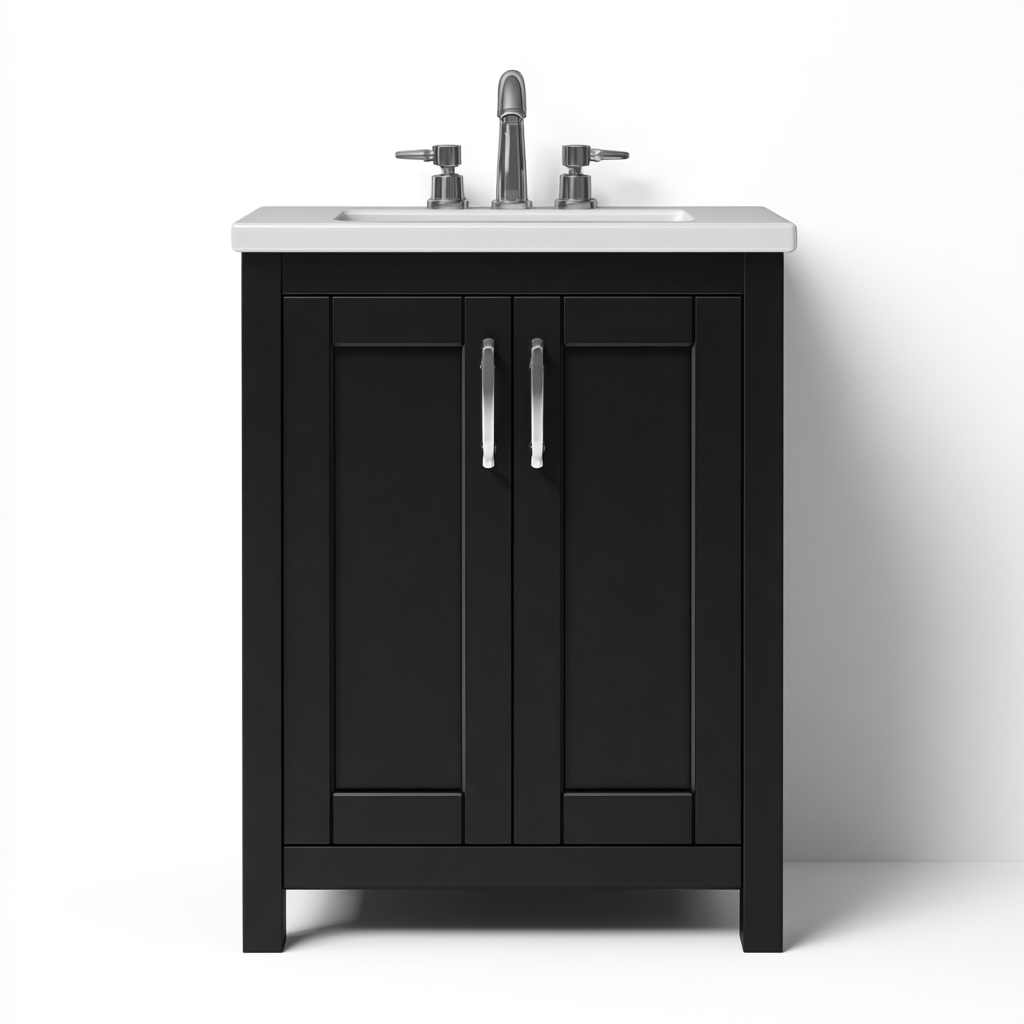 Mobile lavabo legno 60x45x85 cm nero con lavabo ceramica design moderno-Styleive