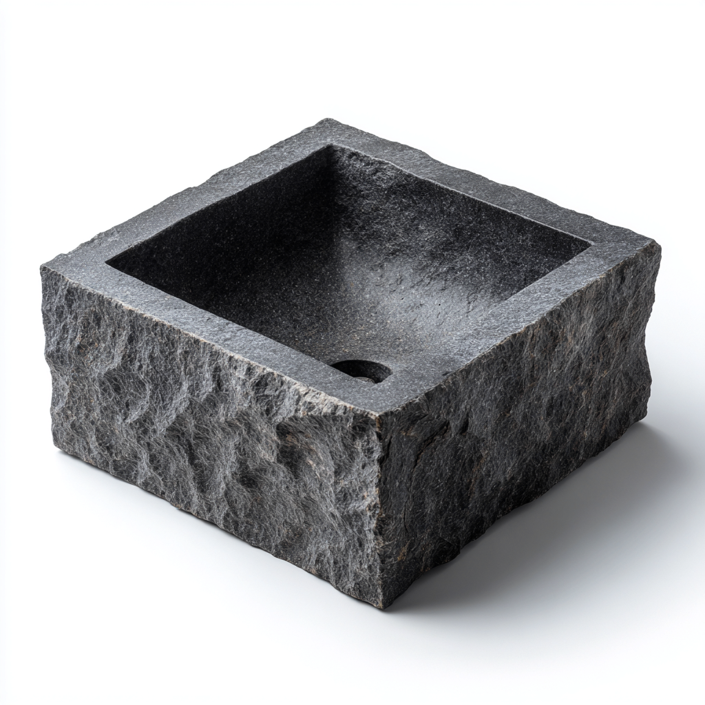 Lavabo in pietra 30x30x15 cm - grigio scuro - design rustico-Styleive