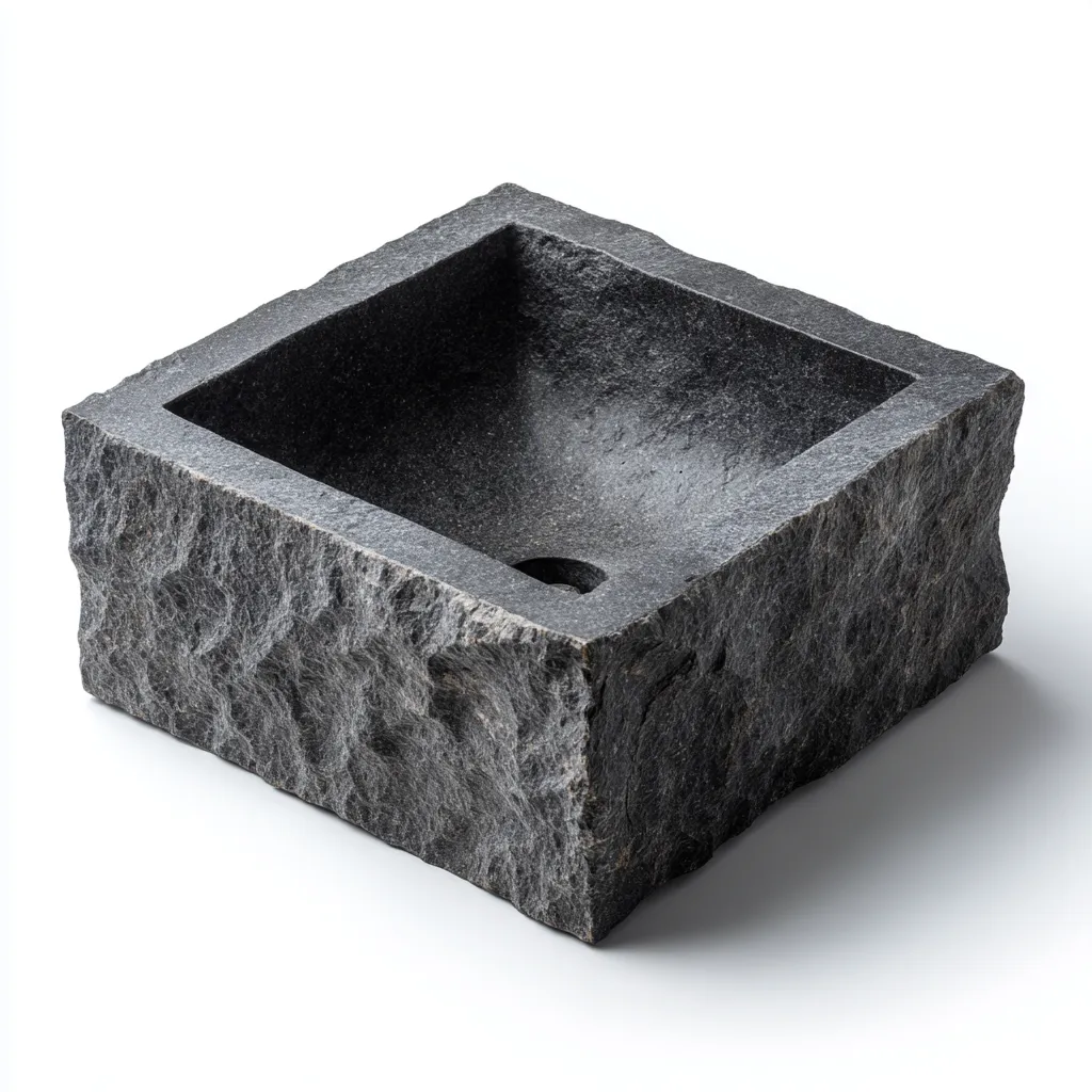 Lavabo in pietra 30x30x15 cm - grigio scuro - design rustico-Styleive