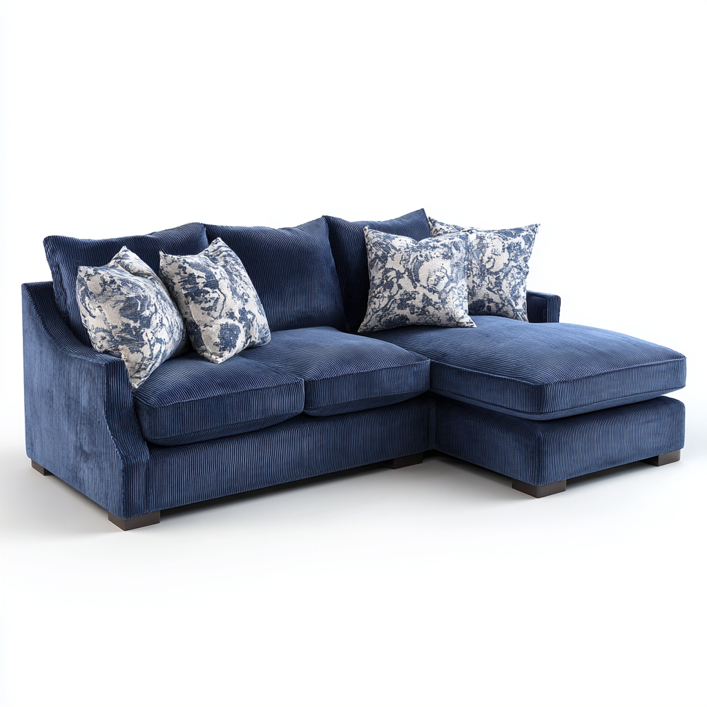 Divano angolare velluto a coste 238x160x90 cm - blu - design moderno-Styleive