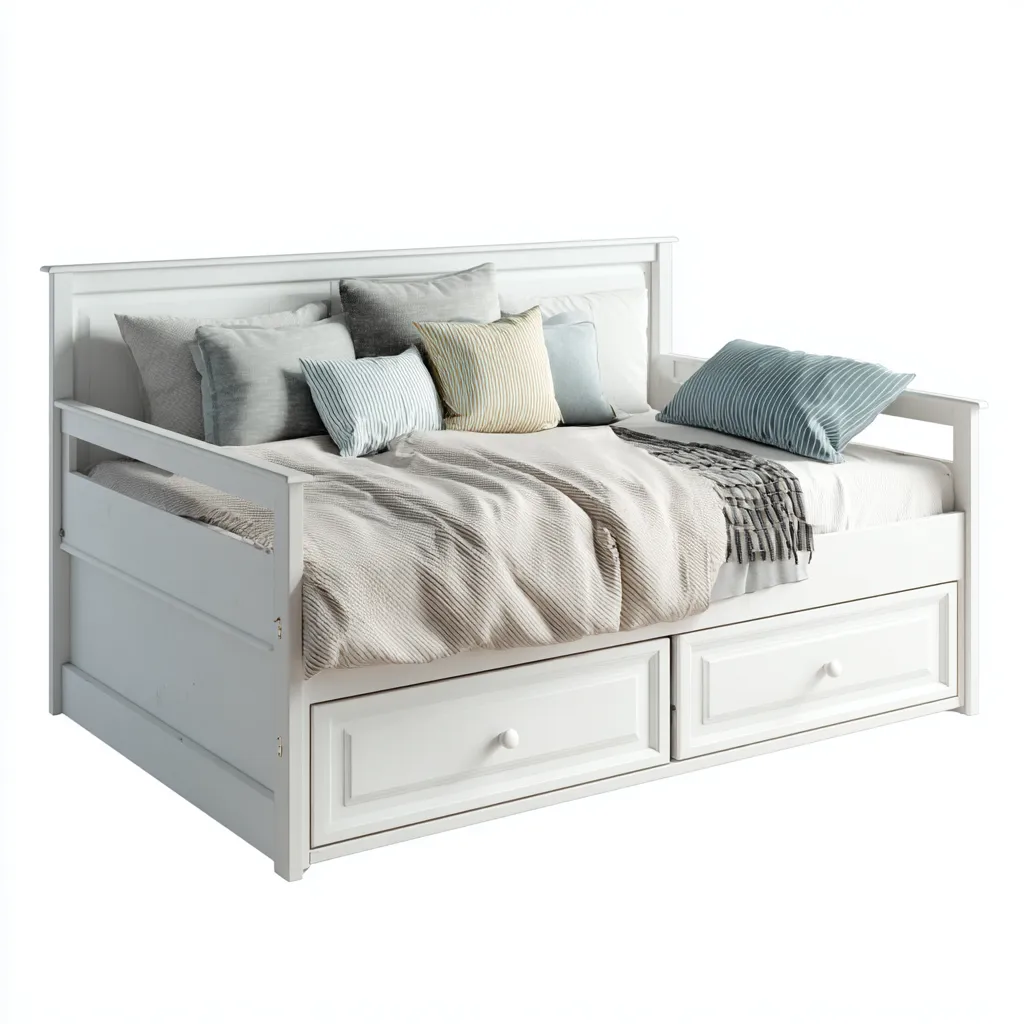 Divano letto legno con cassetti 210x95x90 cm bianco design classico-Styleive