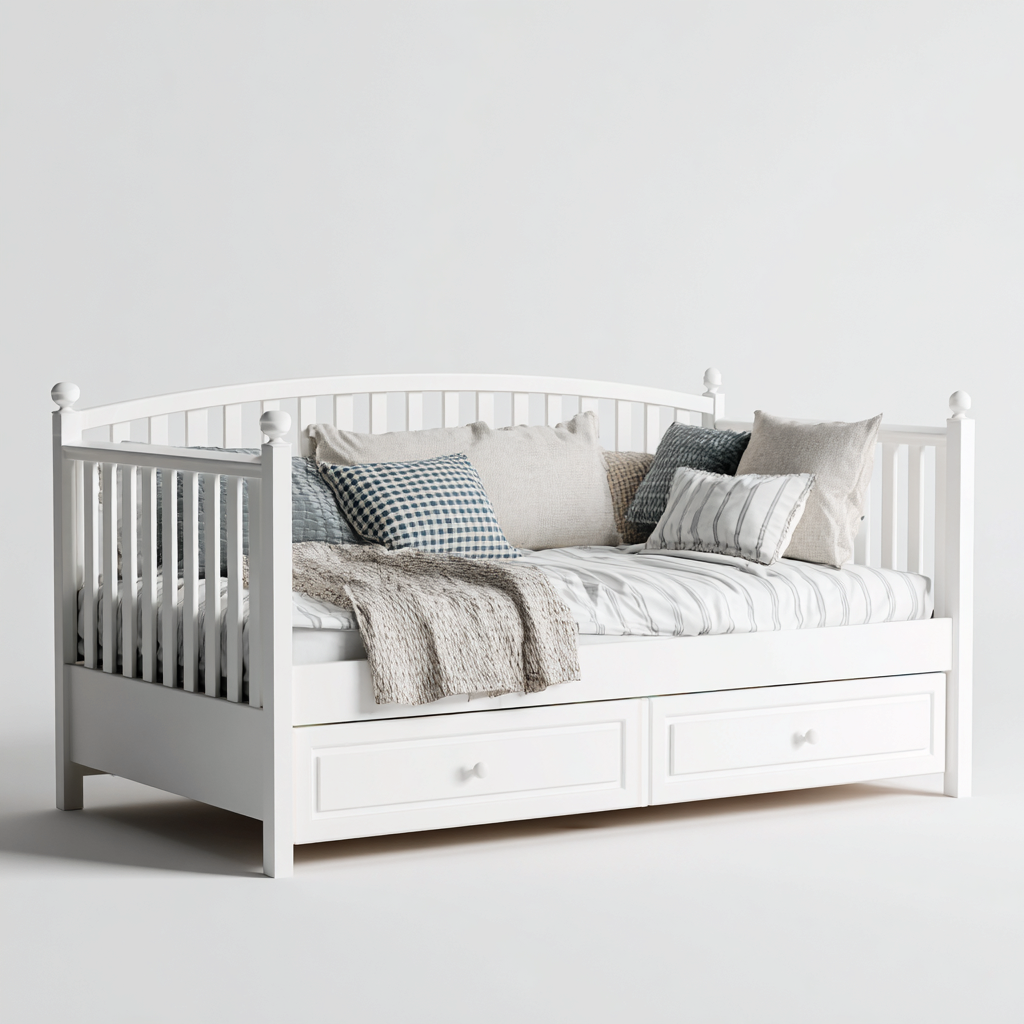 Divano letto struttura in legno con cassetti 210x100x95 cm - bianco - stile moderno - adatto al soggiorno-Styleive