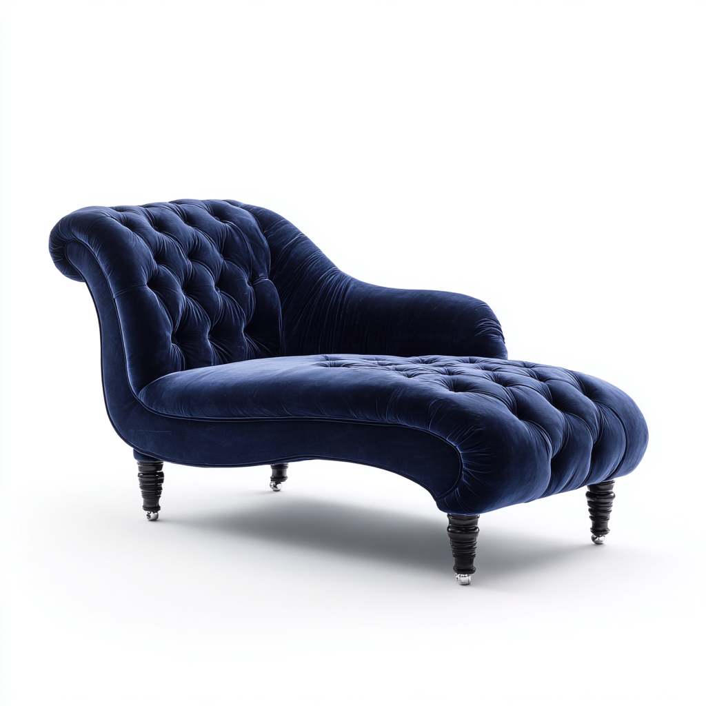 Chaise longue in velluto 165x75x85 cm - blu scuro - design classico - per soggiorno-Styleive