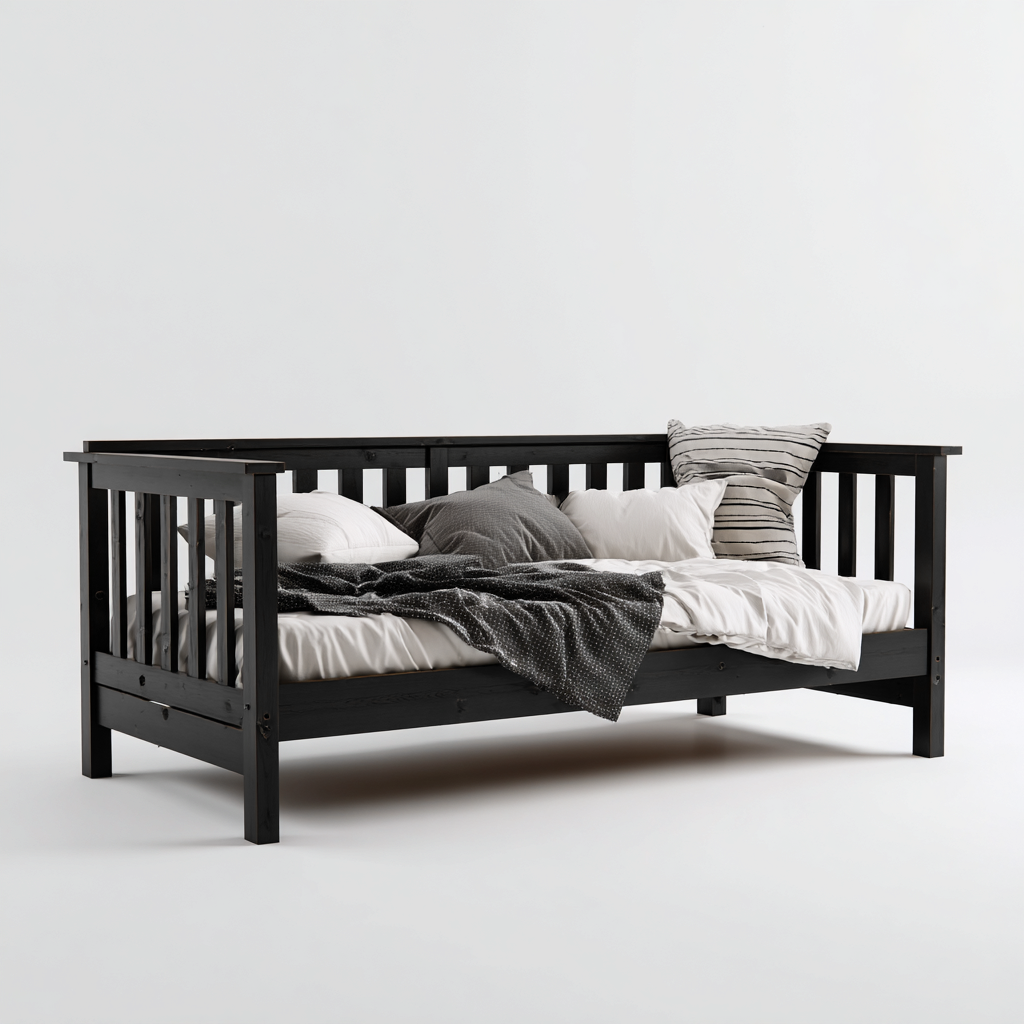 Divano letto struttura in legno 205x100x90 cm - nero - stile moderno - adatto al soggiorno-Styleive