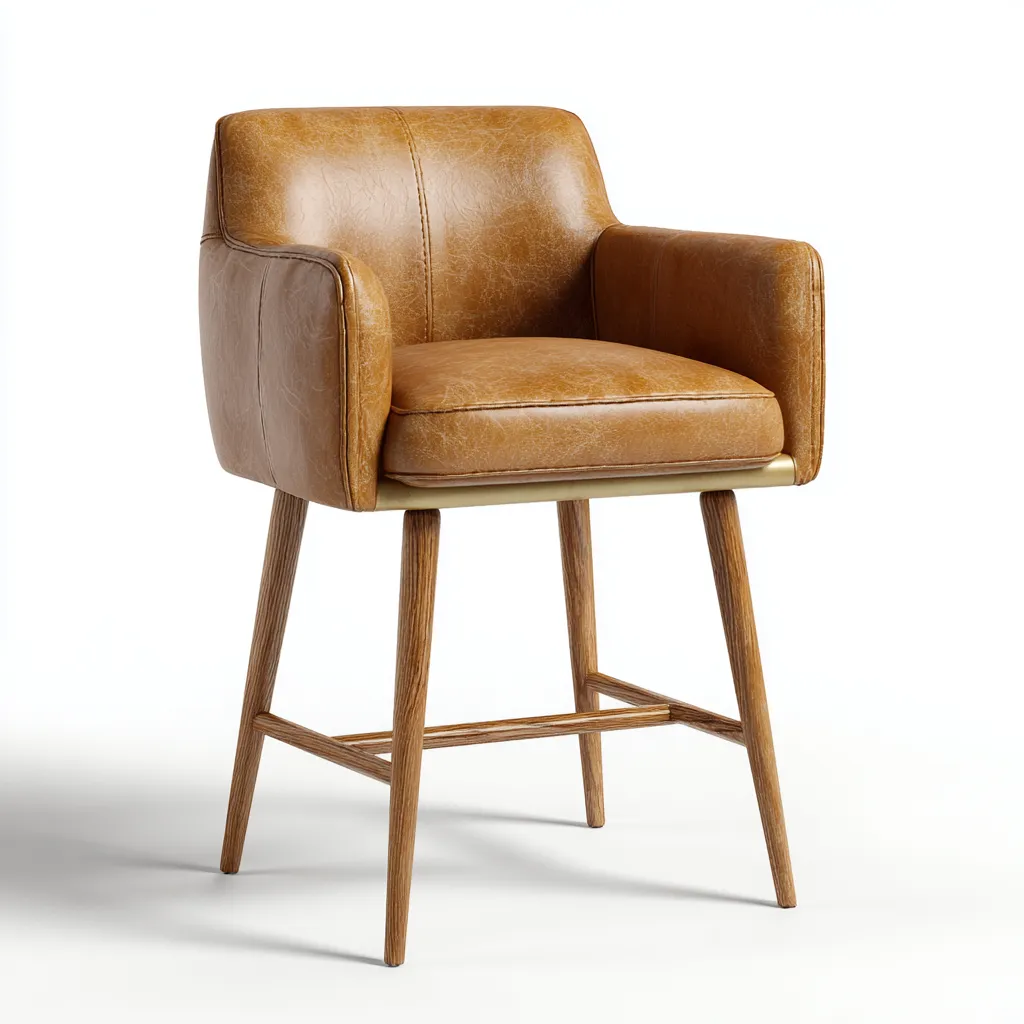 Sgabello da bar imbottito ecopelle 54x55x102 cm marrone - gambe in legno - design moderno-Styleive