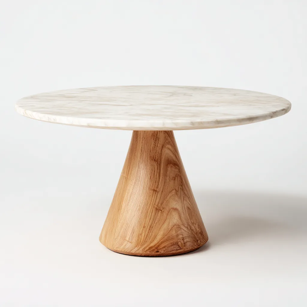 Tavolo da pranzo rotondo 130x130x75 cm - bianco-legno naturale - design moderno-Styleive