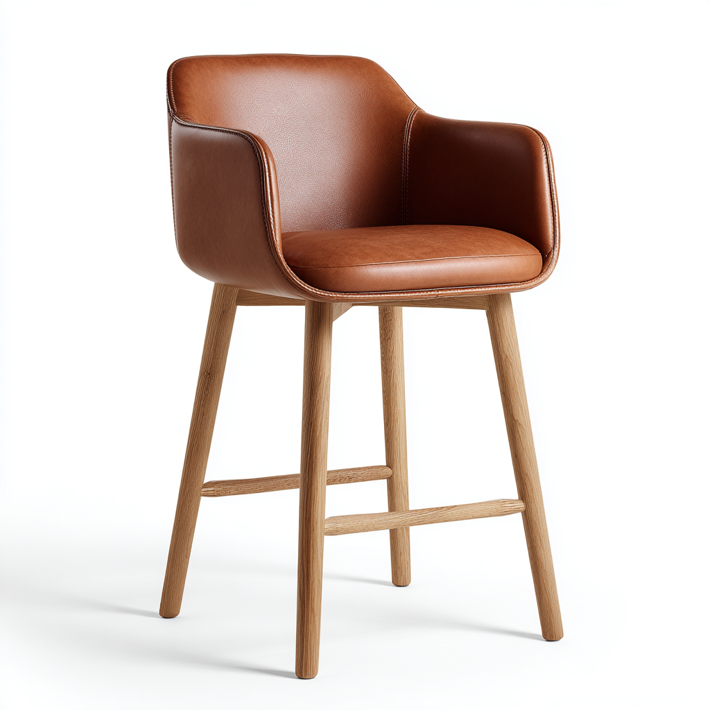 Sgabello da bar pelle-legno 45x50x95 cm marrone design moderno-Styleive