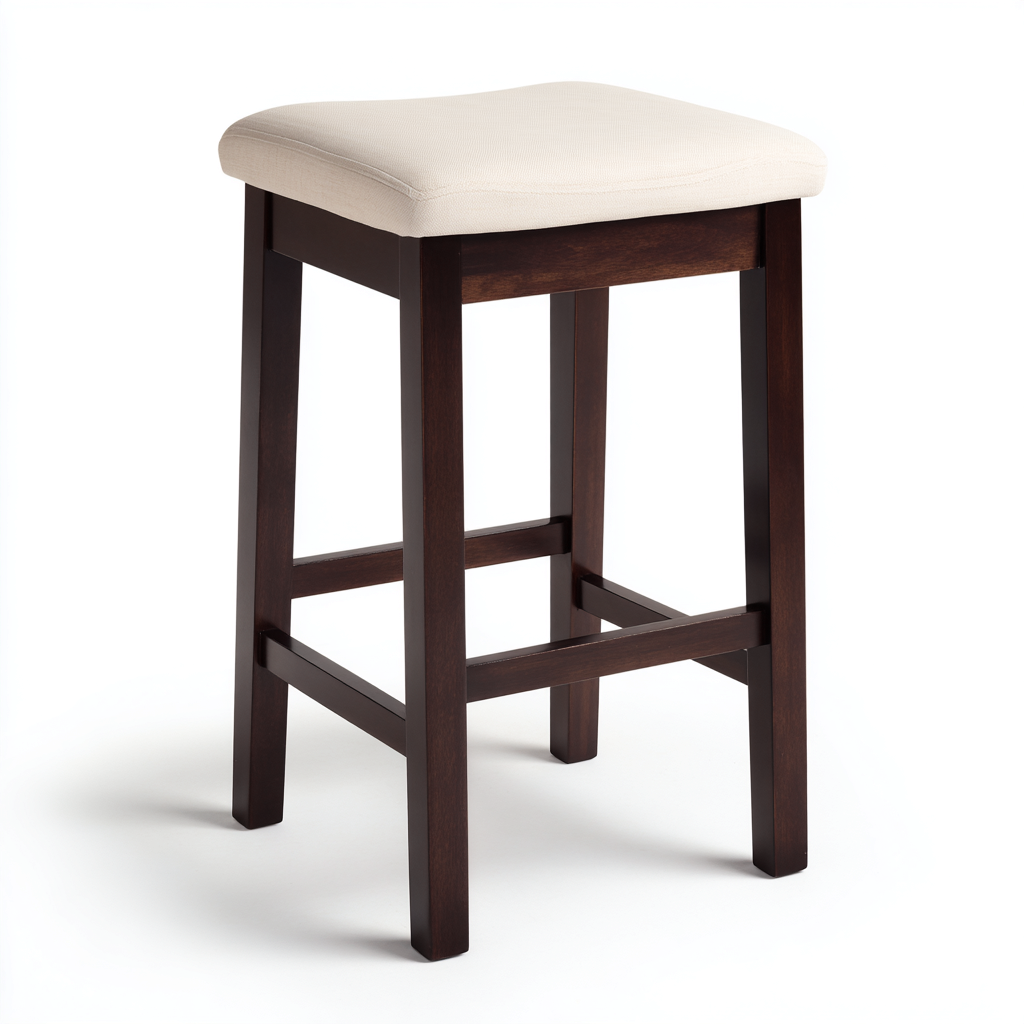 Sgabello da bar in legno con seduta in tessuto 42x45x76 cm - bianco-legno scuro - design moderno - per cucina e bar-Styleive