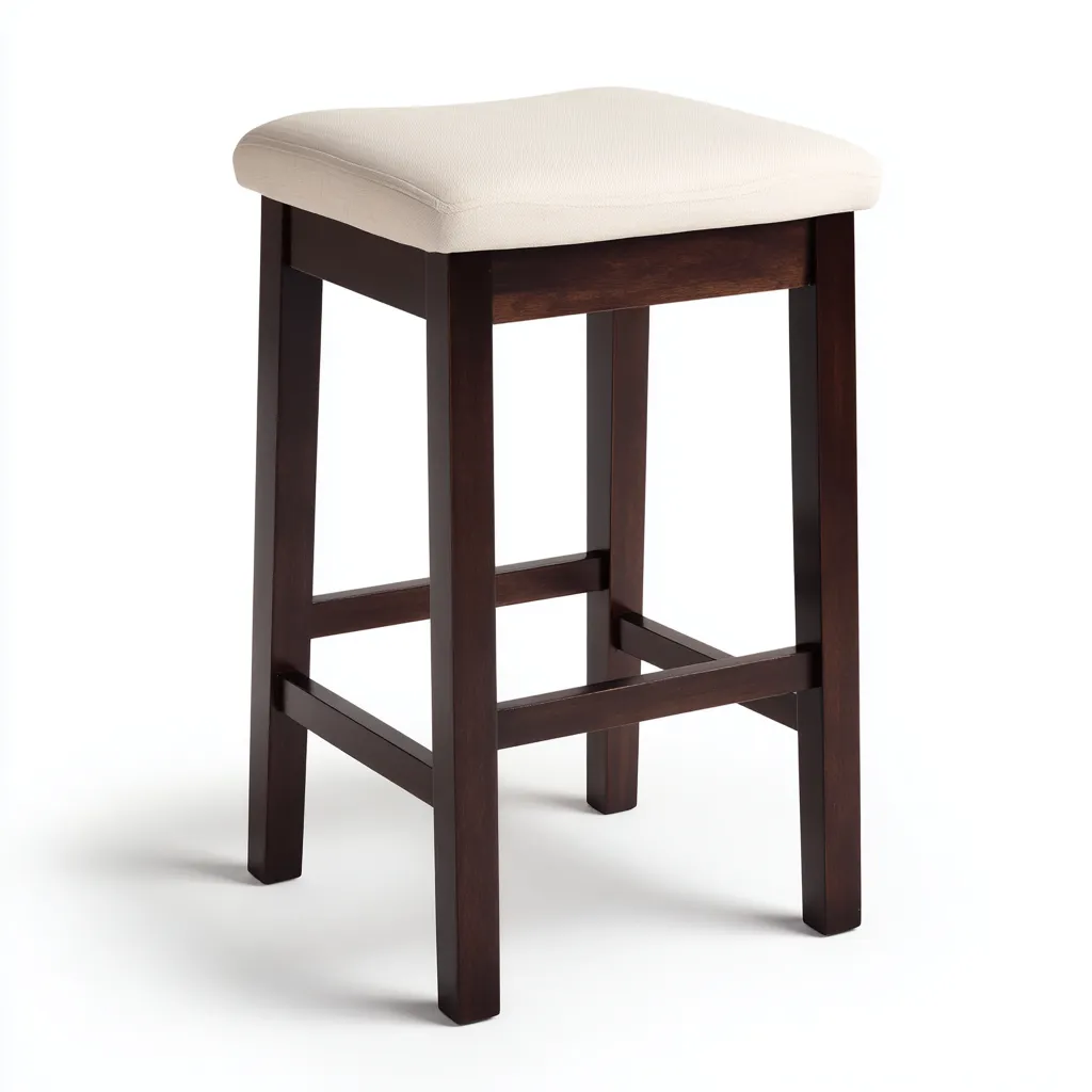 Sgabello da bar in legno con seduta in tessuto 42x45x76 cm - bianco-legno scuro - design moderno - per cucina e bar-Styleive