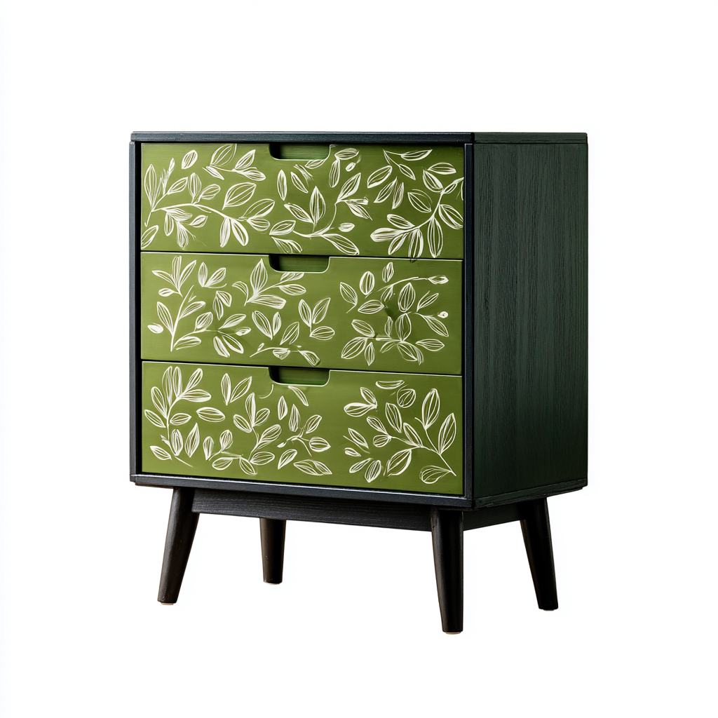 Cassettiera legno 65x40x85 cm verde-nero - 3 cassetti - design moderno-Styleive