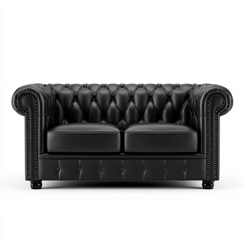 Divano a due posti pelle 165x90x78 cm - nero - stile Chesterfield-Styleive