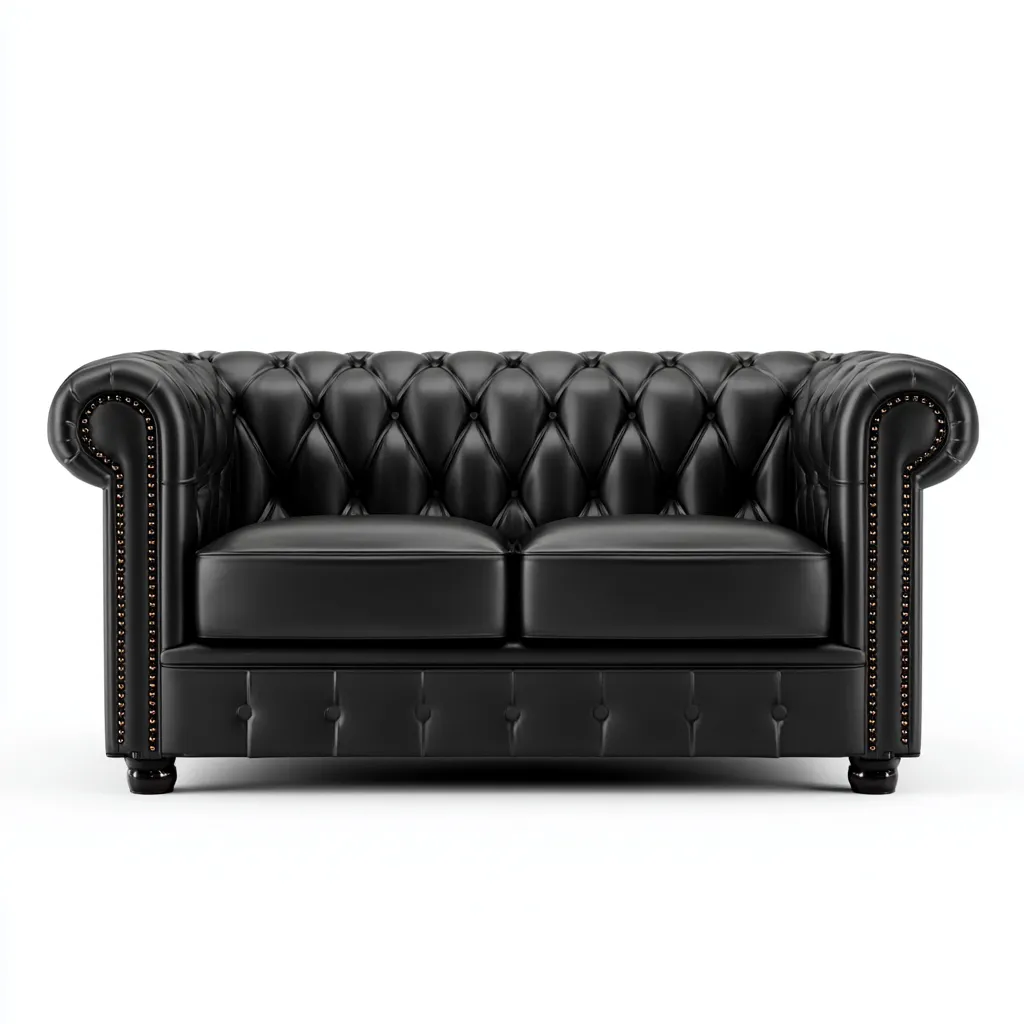 Divano a due posti pelle 165x90x78 cm - nero - stile Chesterfield-Styleive