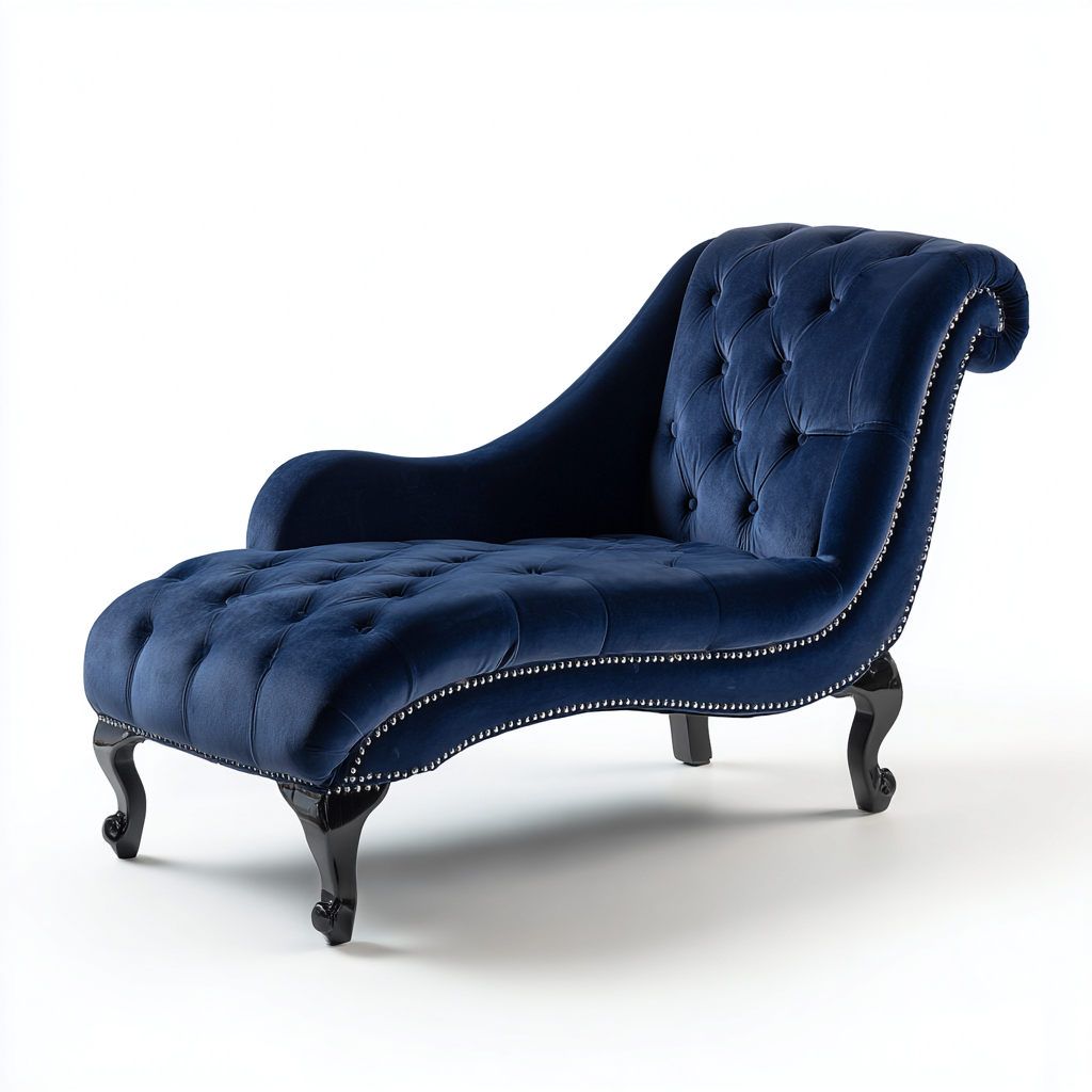 Chaise longue velluto 160x70x85 cm blu - imbottitura capitonné - stile classico-Styleive