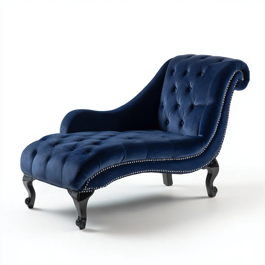 Chaise longue velluto 160x70x85 cm blu - imbottitura capitonné - stile classico-Styleive