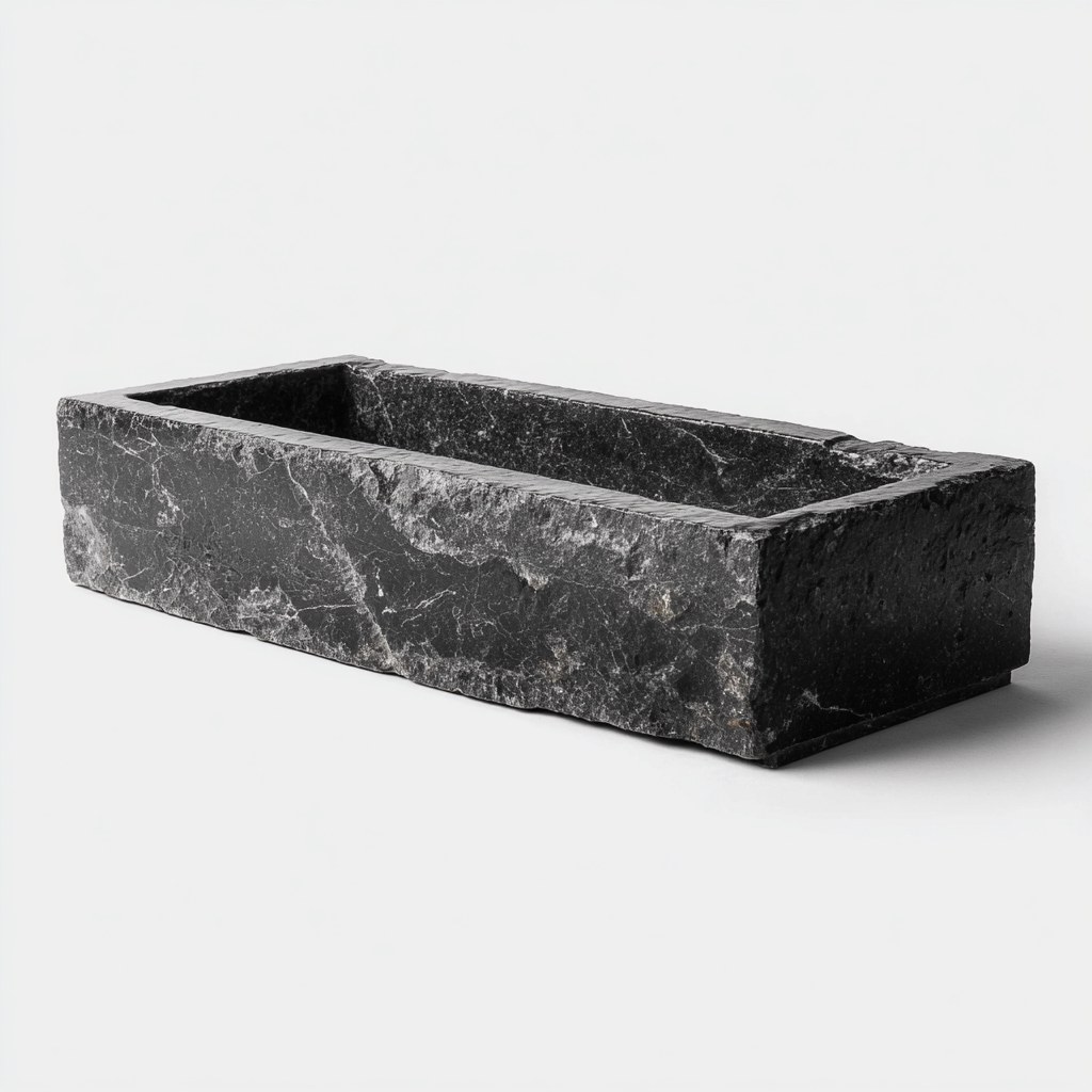 Lavabo in pietra 70x28x14 cm - nero - design moderno per bagno-Styleive