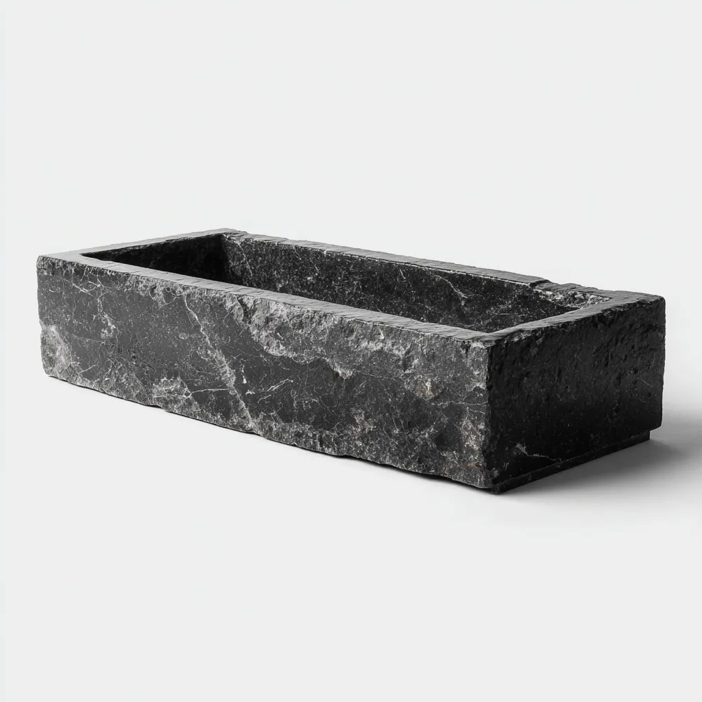 Lavabo in pietra 70x28x14 cm - nero - design moderno per bagno-Styleive