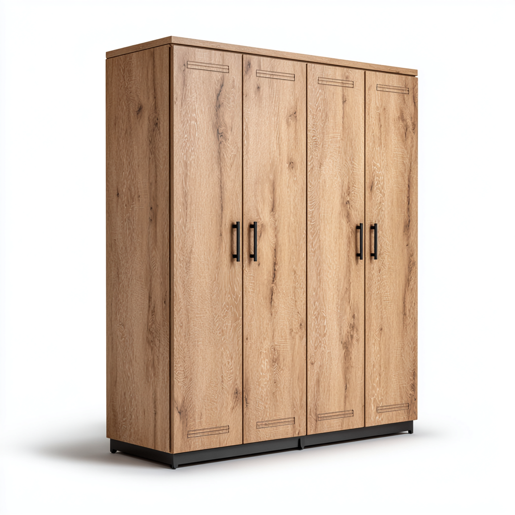 Armadio legno 160x55x190 cm legno naturale 4 ante design moderno-Styleive