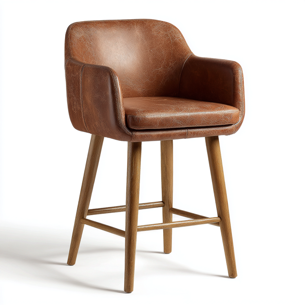 Sgabello da bar imbottito ecopelle 52x54x100 cm marrone - gambe in legno - design moderno-Styleive