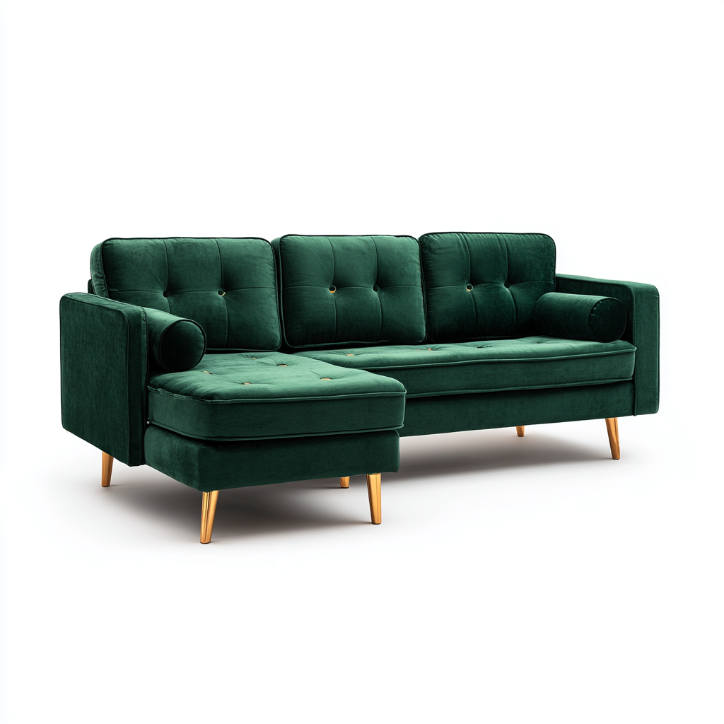 Divano angolare velluto 235x145x85 cm verde per soggiorno moderno - design contemporaneo-Styleive