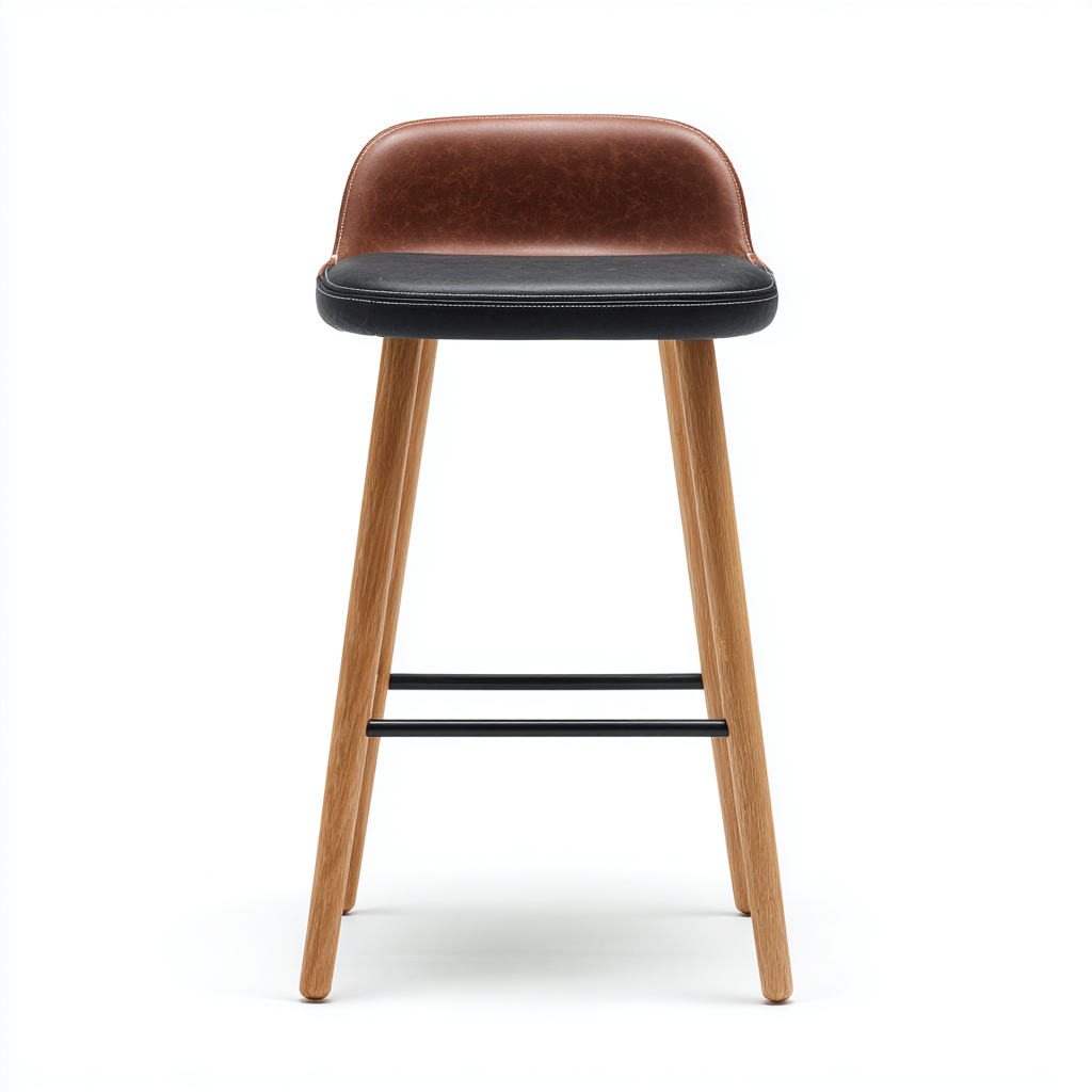 Sgabello da bar imbottito ecopelle 46x48x98 cm marrone-nero - gambe in legno - design moderno-Styleive