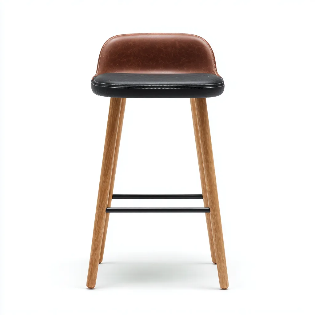 Sgabello da bar imbottito ecopelle 46x48x98 cm marrone-nero - gambe in legno - design moderno-Styleive