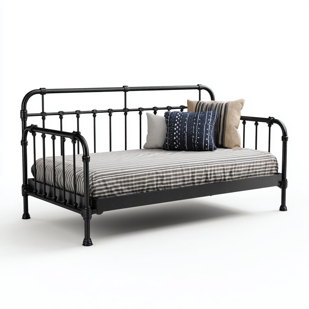 Divano letto metallo 210x95x105 cm nero design moderno-Styleive