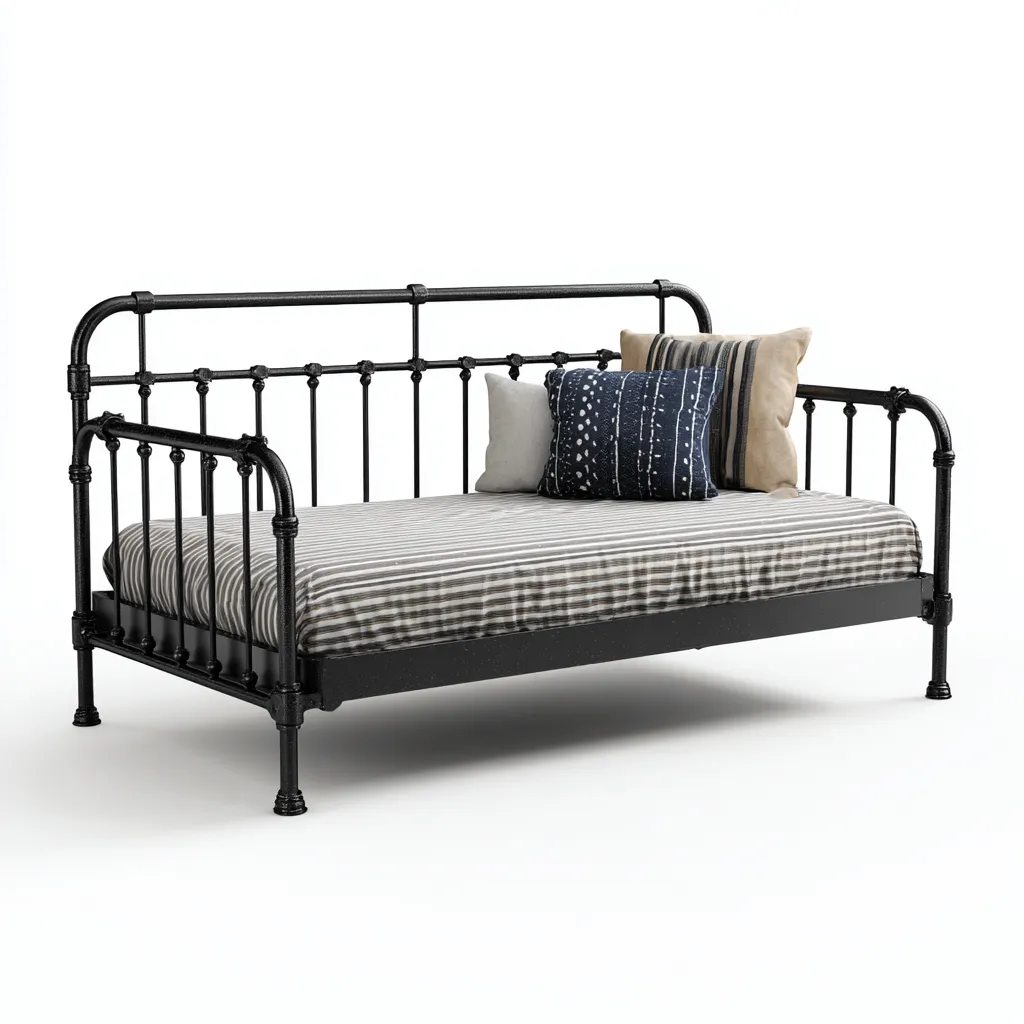 Divano letto metallo 210x95x105 cm nero design moderno-Styleive