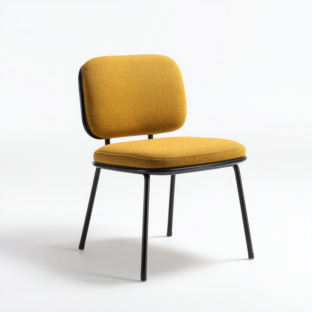 Sedia da pranzo imbottita - tessuto giallo ocra - struttura in metallo - 48x52 cm - design moderno-Styleive