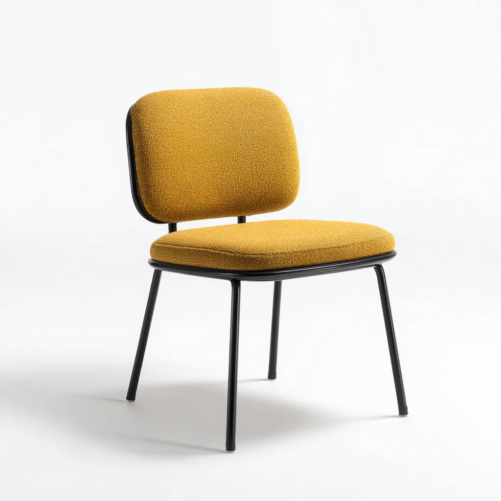 Sedia da pranzo imbottita - tessuto giallo ocra - struttura in metallo - 48x52 cm - design moderno-Styleive