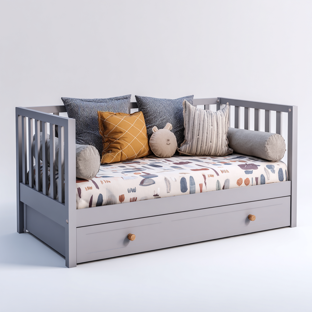 Divano letto in legno 200x95x85 cm - grigio - design per camera-Styleive