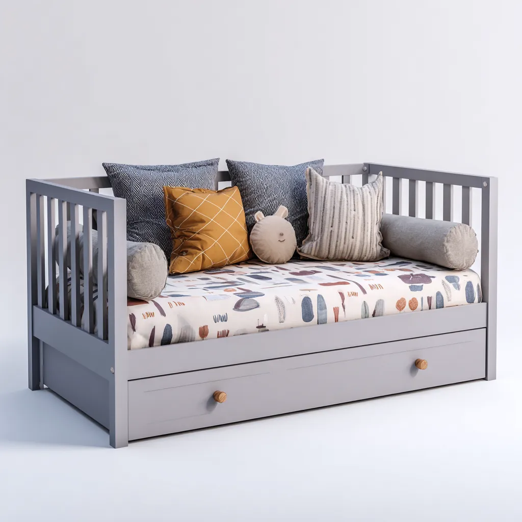 Divano letto in legno 200x95x85 cm - grigio - design per camera-Styleive