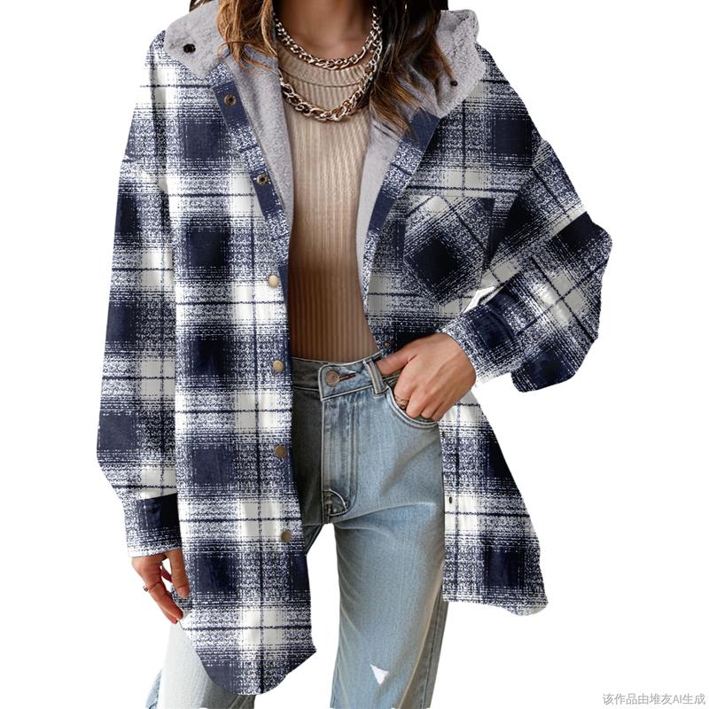 Dokotoo Women's Flannel Hooded Plaid 2025 Shacket Thick Coat Winter Coat for Warmth Button down Warm and Fuzzy Fleece Jacket