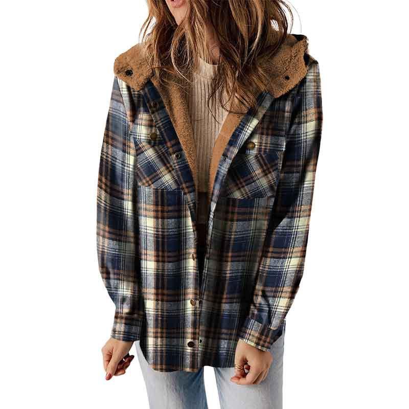 Plaid Jacket Hooded Coat Flannel Hoodies Casual Mufti Clothes Autumn Winter New Style Retro