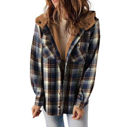 Plaid Jacket Hooded Coat Flannel Hoodies Casual Mufti Clothes Autumn Winter New Style Retro